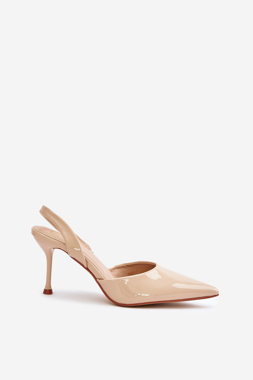 Lakierowane Szpilki Z Odkrytą Piętą Beżowe Emmizola