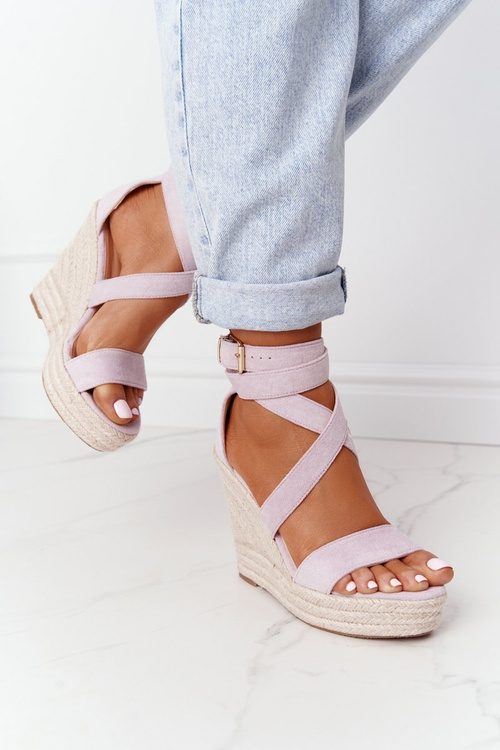 Sandały Na Koturnie Z Plecionką Fioletowe Lanzarote