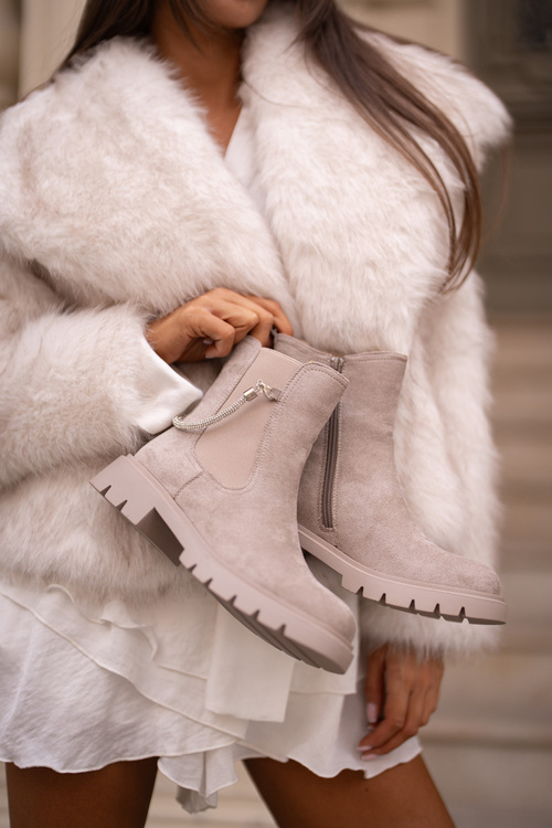 Ocieplane Botki Sztyblety Na Zamek Z Ozdobnym Paskiem Beżowe Labenne