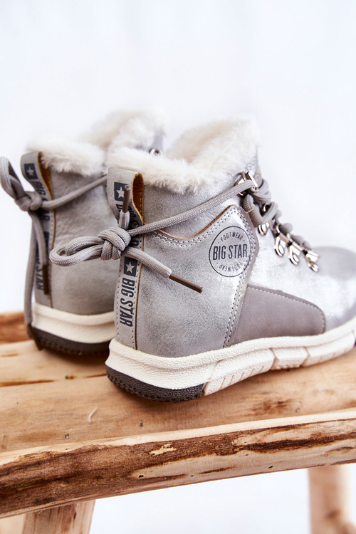 Dziecięce Ocieplane Botki Na Suwak Big Star KK374178 Srebrne