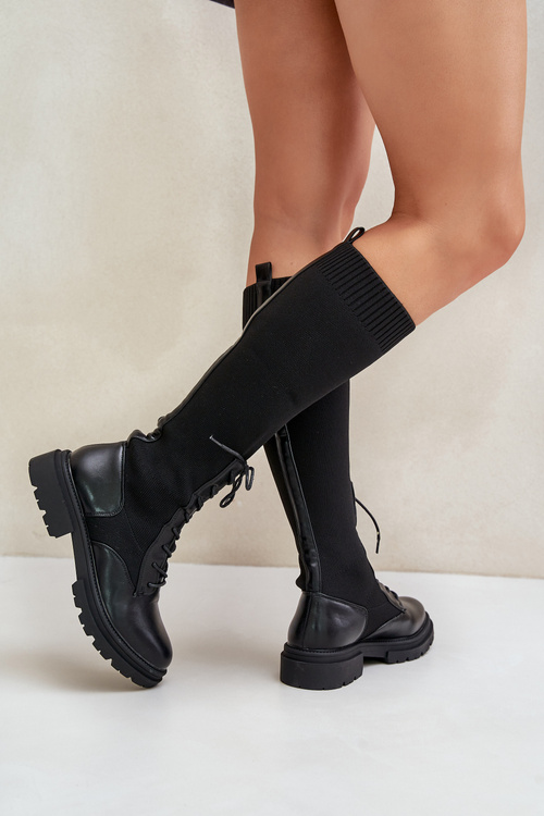 Wsuwane Kozaki Ze Skarpetkową Cholewką Czarne Iranel