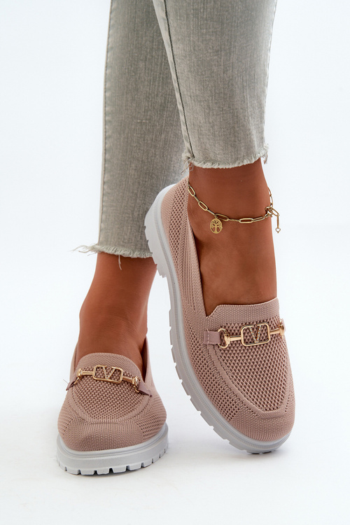 Damskie Mokasyny Na Płaskim Obcasie Ze Złotym Detalem Różowe Limentia