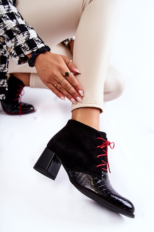 Damskie Botki Na Niskim Słupku Czarne Ebba