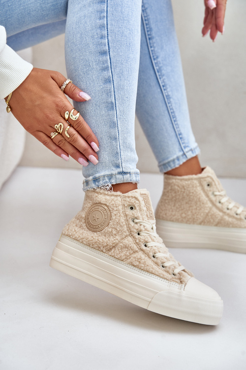 Ocieplane Trampki Damskie Z Futerkiem Typu Baranek Big Star OO274A444 Beżowe