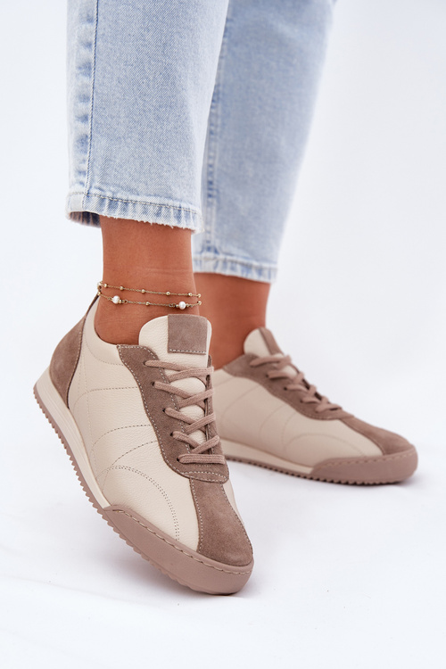 Skórzane Buty Sportowe Damskie Laura Messi 2935 Beżowe