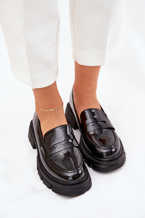 Mokasyny Damskie Lakierowane Czarne Elearionna