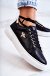 Skórzane Buty Sportowe Z Ozdobą Czarne Calerie