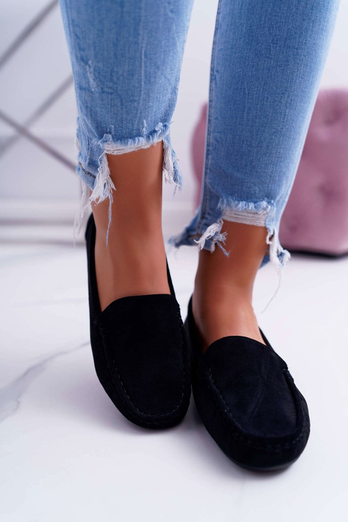 Mokasyny Damskie Wygodne Eko-zamsz Czarne Lemma