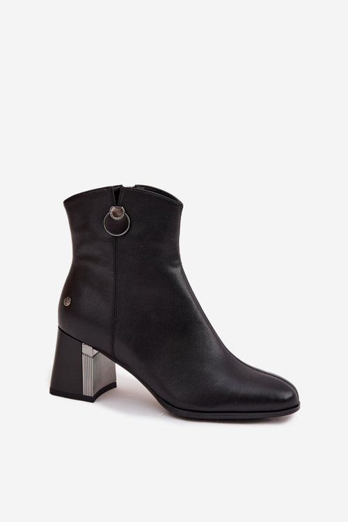 Ocieplane Botki Z Naturalnej Skóry Na Słupku Maciejka K7203-04 Czarne