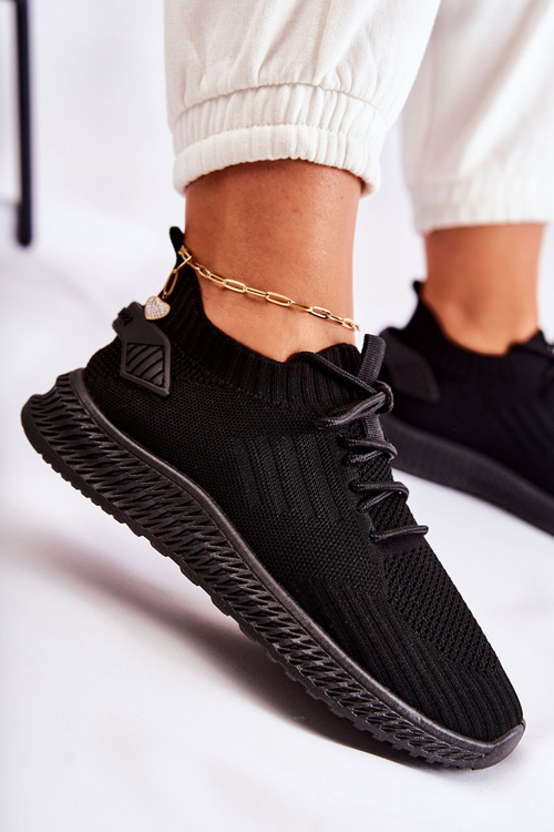Damskie Sportowe Buty Sneakersy Materiałowe Czarne Storia
