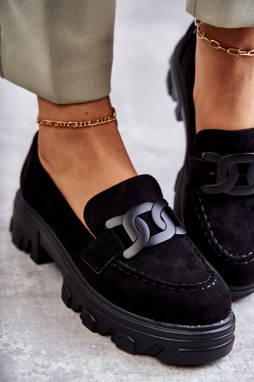 Damskie Zamszowe Półbuty Na Platformie Czarne Janne