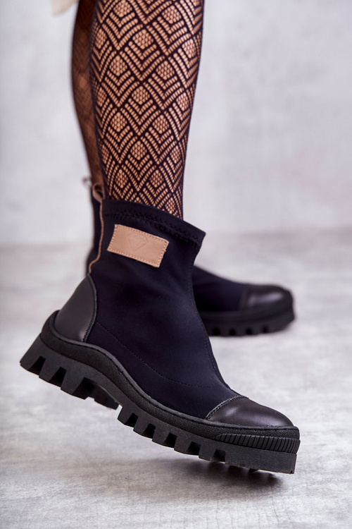 Damskie Materiałowe Botki Nicole 2703 Czarne