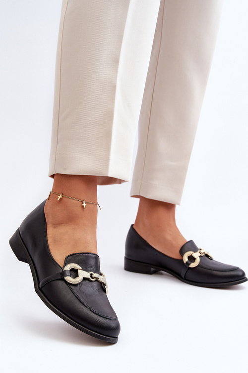 Zazoo 2880 Damskie Mokasyny Skórzane Z Ozdobą Czarne