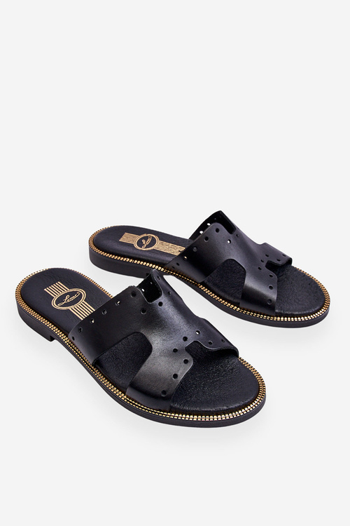 Zazoo 40326 Damskie Klapki Z Ozdobnymi Wycięciami Czarne