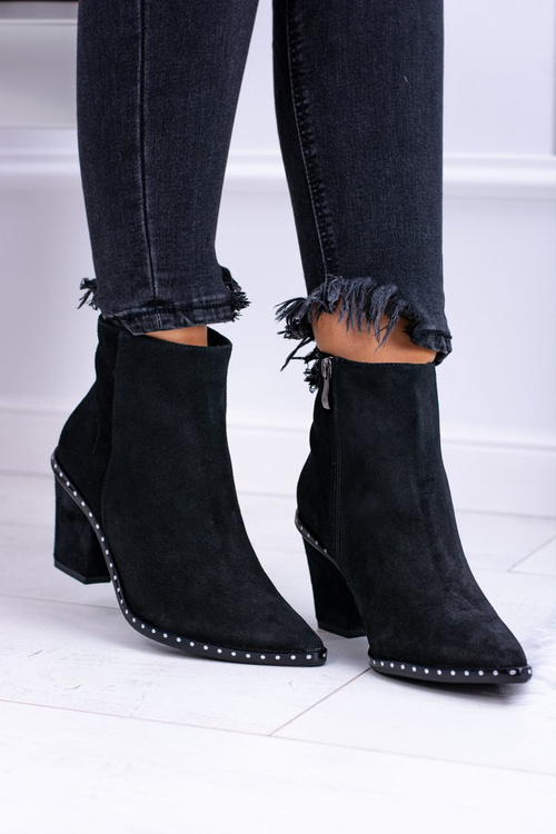 Botki Damskie Skórzane W Szpic Z Suwakiem Czarne Sonoma