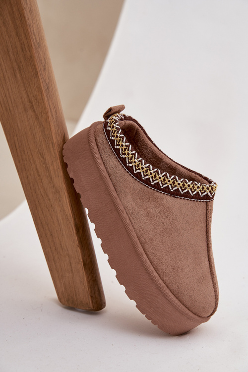 Śniegowce Dziecięce Młodzieżowe Z Haftem Na Platformie Khaki Jolisse