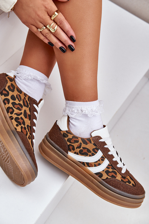Stylowe Sneakersy W Panterkę Na Platformie Brązowe Doriwa