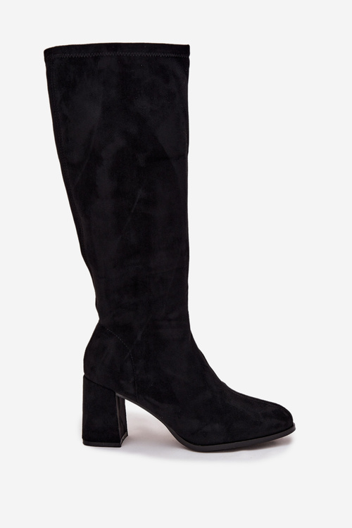 Kozaki Damskie Na Słupku Z Eko Zamszu Czarne Yelisse