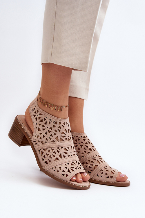 Ażurowe Sandały Na Obcasie Nude Serapina