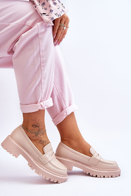 Skórzane Wsuwane Mokasyny Na Platformie Beżowe Riverside