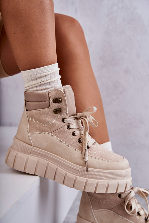 Wygodne Botki Na Platformie Beżowe Sanchio