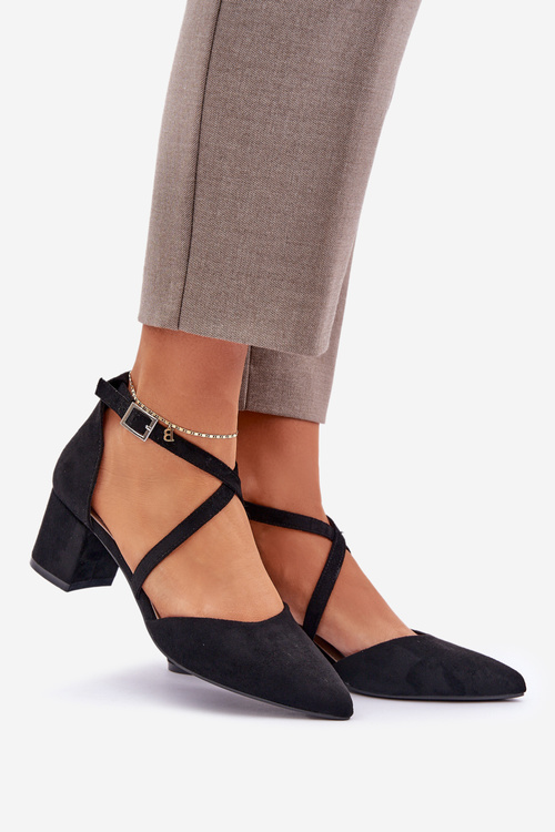 Czółenka Na Słupku Z Eko Zamszu Sergio Leone SK830 Czarne