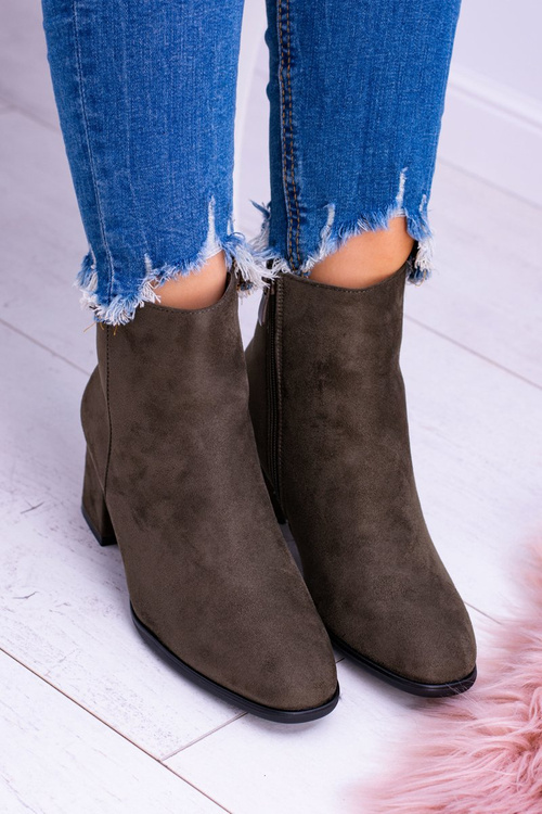 Damskie Botki Na Słupku Zamsz Khaki Ferimate