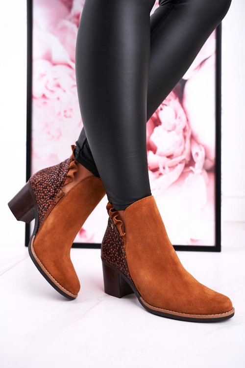 Damskie Skórzane Botki Na Słupku Maciejka Rude 04833-43