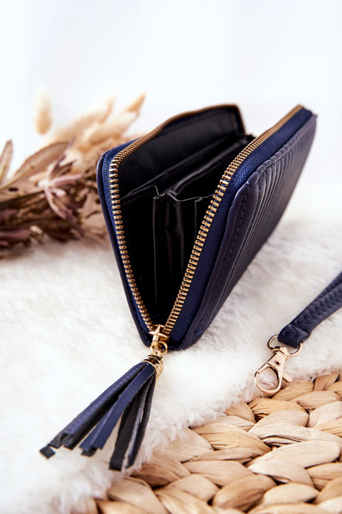 Duży Portfel Pikowany Z Paseczkiem Granatowy