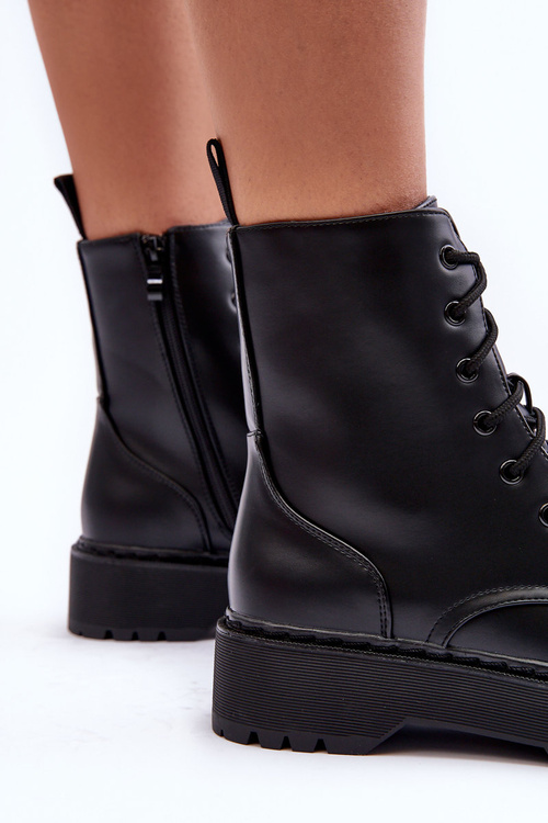 Skórzane Botki Workery Czarne Teflorna