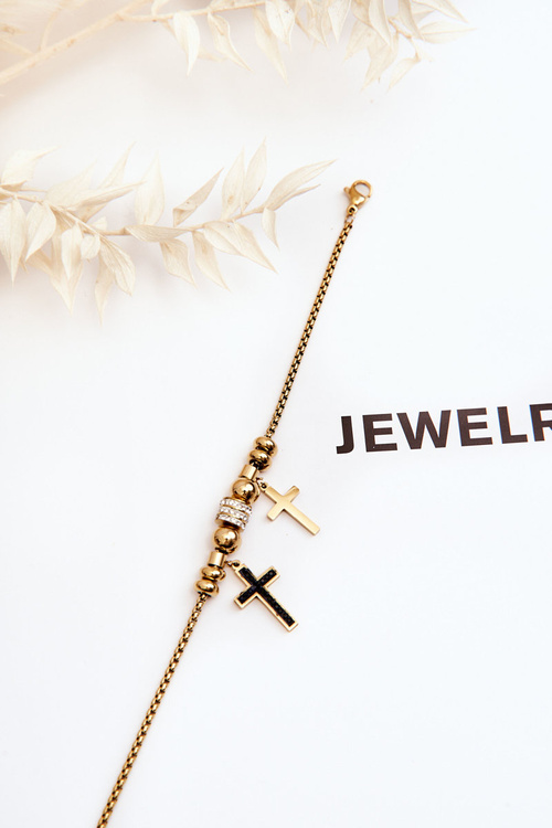 Elegancka Damska Bransoletka Krzyżyki Z Cyrkoniami Złota