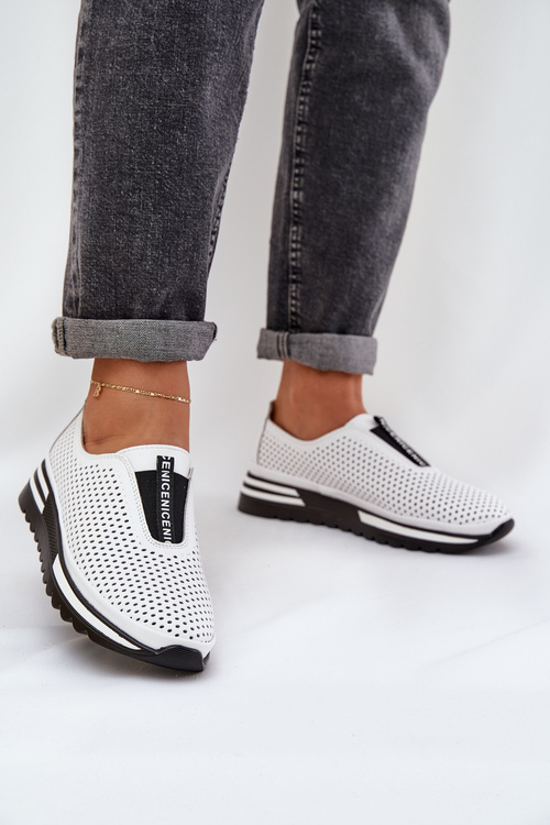 Wsuwane Półbuty Damskie Z Naturalnej Skóry S.Barski LR51-672 Białe