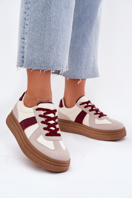 Sneakersy Damskie Na Platformie Bordowe Dovina