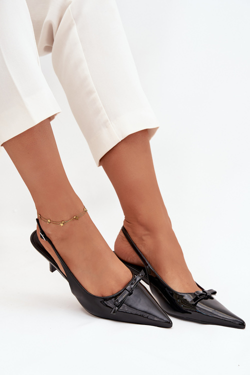 Lakierowane Czółenka Na Szpilce Z Kokardką Czarne Olvena