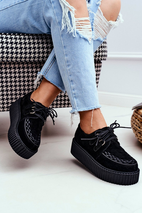 Czarne Zamszowe Creepersy na Platformie Gocain