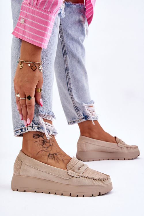 Zamszowe Mokasyny Na Platformie Jasnobeżowe Lemar Milana