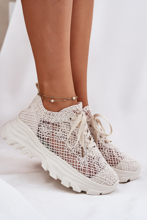 Sneakersy Damskie Z Szydełkową Cholewką Beżowe Jelhiris