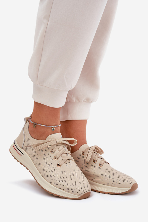 Skórzane Lekkie Półbuty Damskie Artiker 54C1759 Beżowe