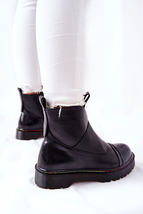 Botki Sztyblety Z Kolorowym Przeszyciem Czarne Milie