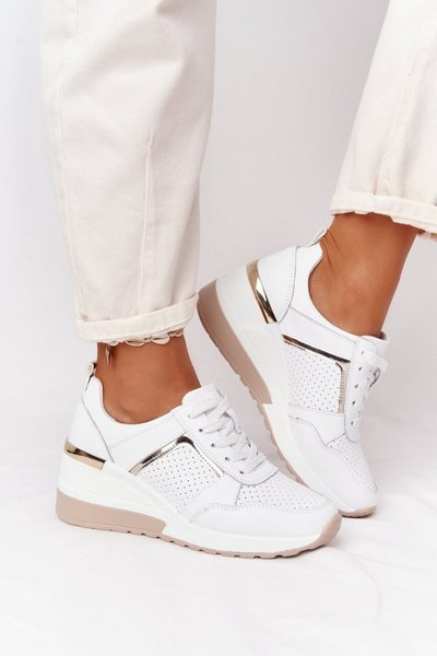 Skórzane Sneakersy Na Koturnie S.Barski Białe