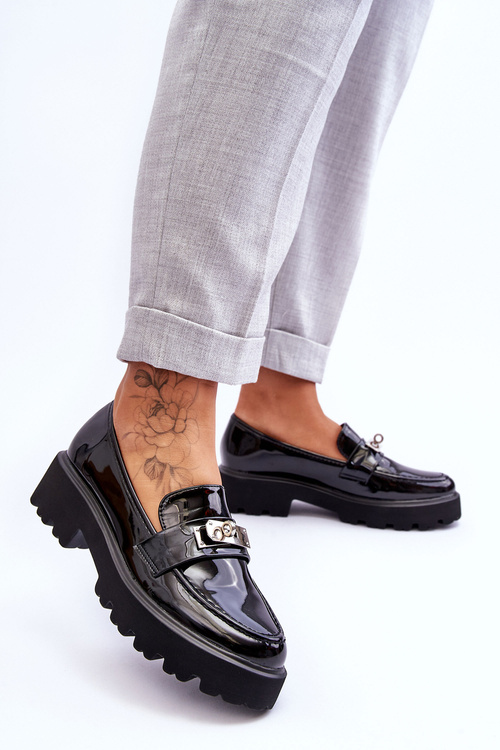 Lakierowane Mokasyny Z Ozdobą Na Platformie Czarne Glory
