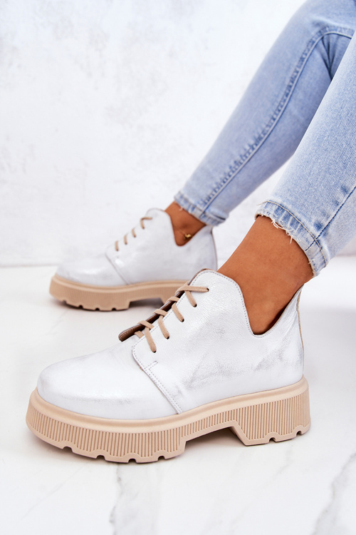 Półbuty Na Masywnej Podeszwie Nicole 2701/005 Biało-Srebrne