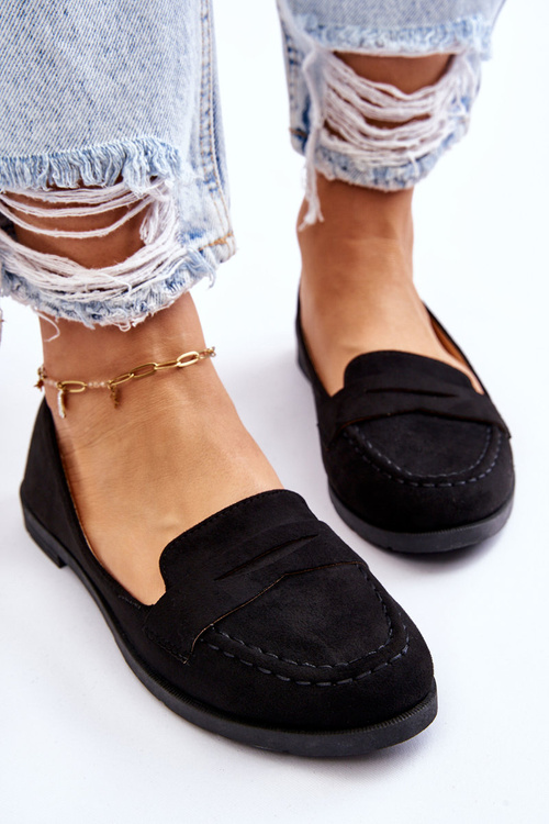 Wygodne Zamszowe Damskie Mokasyny Czarne Lucca
