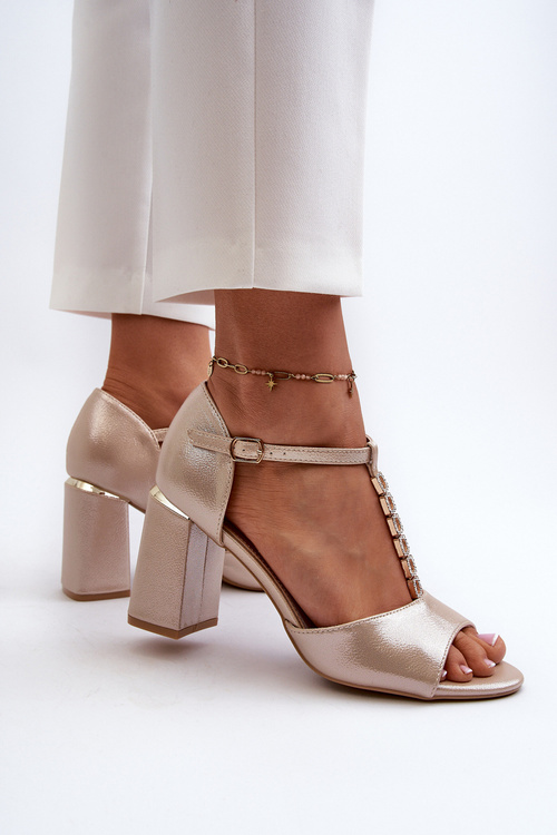 Sandały Na Obcasie Z Cyrkoniami Złote Aniya