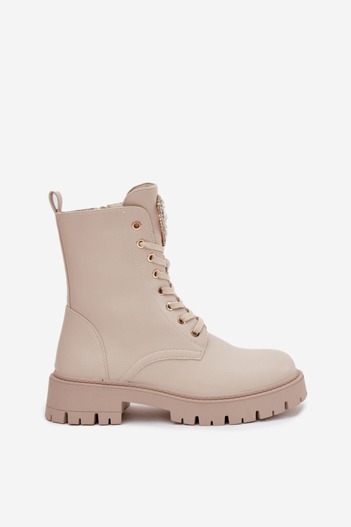 Botki Workery Damskie Z Kryształkami Na Języku Jasnobeżowe Rosira