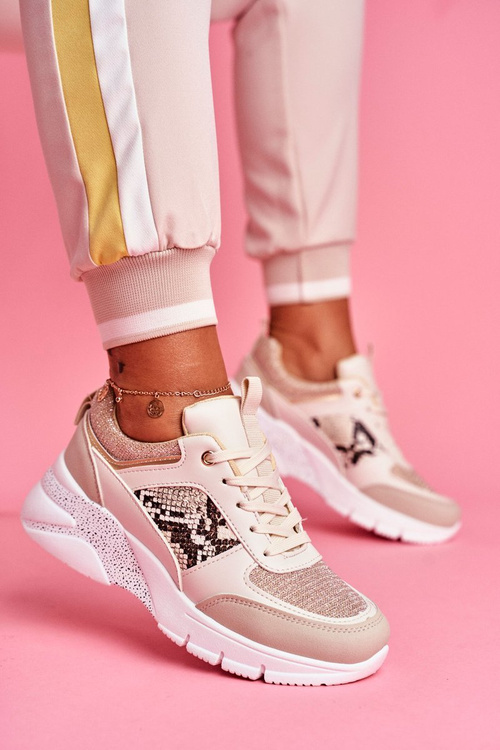 Sportowe Damskie Buty Brokatowe Beżowe Paloma