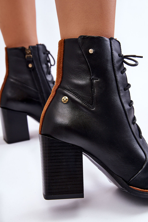 Klasyczne Skórzane Botki Sznurowane Maciejka 05667-01 Czarne