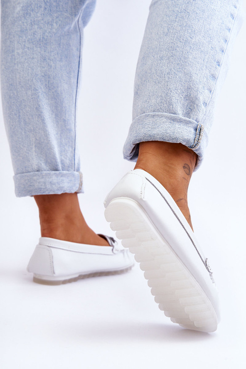 Damskie Wygodne Skórzane Mokasyny Białe Miguel