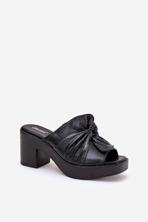 Klapki Damskie Na Słupku Z Eko Skóry Czarne Kikilla