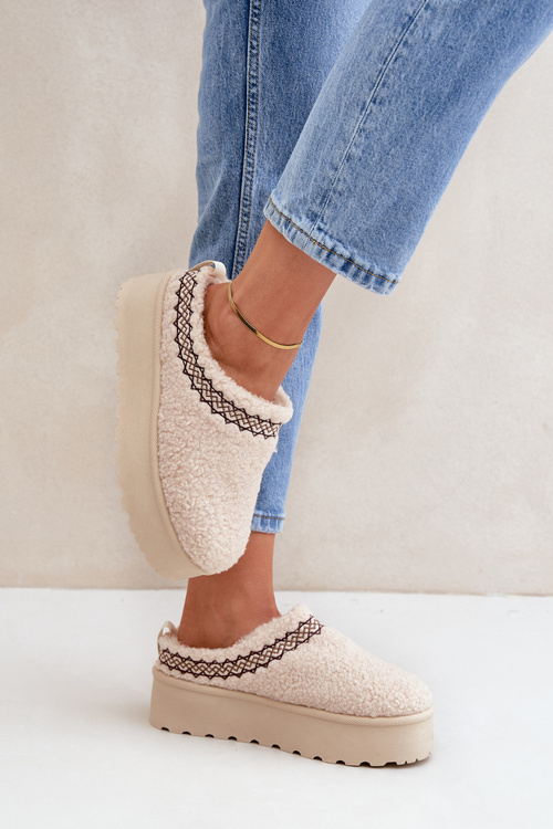 Śniegowce Kapcie Na Platformie Z Futerkiem Typu Baranek Jasnobeżowe Leaniella